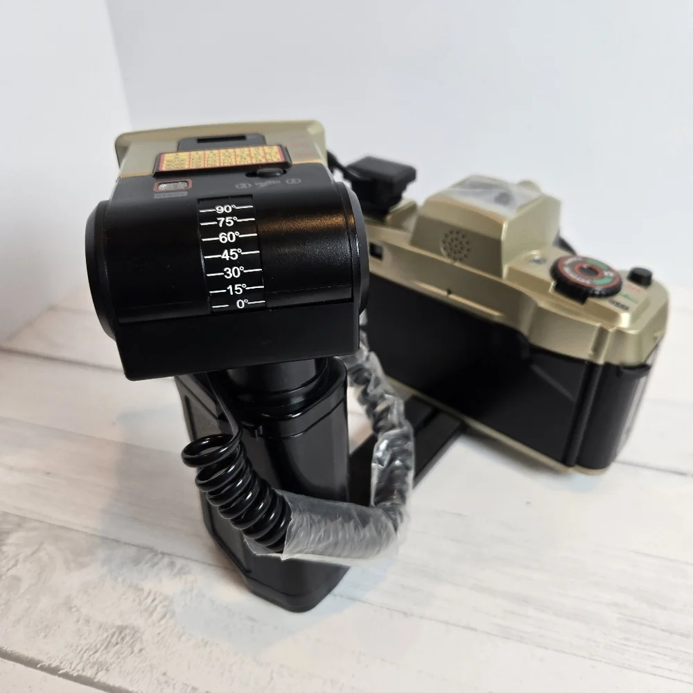 Vintage 35mm Film Camera with External Flash - Olive Green & Black